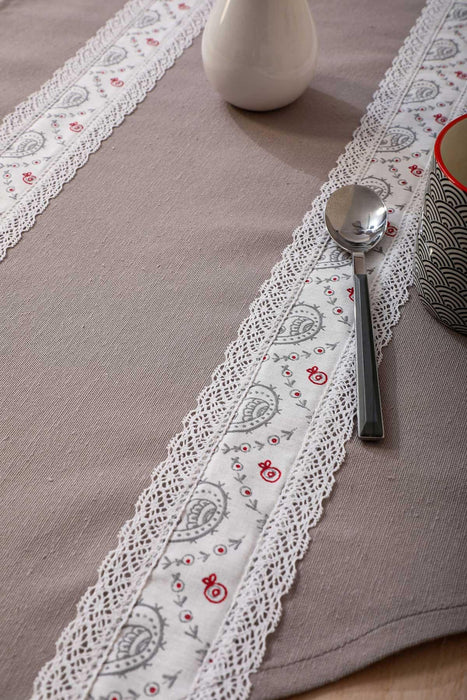 Trimmed Linen Textured Fabric Table Runner with Lace Embroidery 30x90 cm Table Cloth for Home Kitchen Decorations Parties Holidays,R-27K