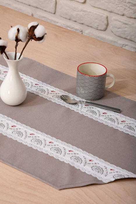 Trimmed Linen Textured Fabric Table Runner with Lace Embroidery 30x90 cm Table Cloth for Home Kitchen Decorations Parties Holidays,R-27K