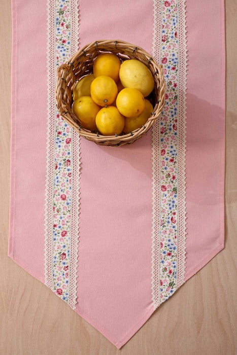 Trimmed Linen Textured Fabric Table Runner with Lace Embroidery Table Cloth for Home Kitchen Decorations Wedding,,R-27O