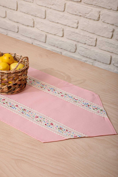 Trimmed Linen Textured Fabric Table Runner with Lace Embroidery Table Cloth for Home Kitchen Decorations Wedding,,R-27O