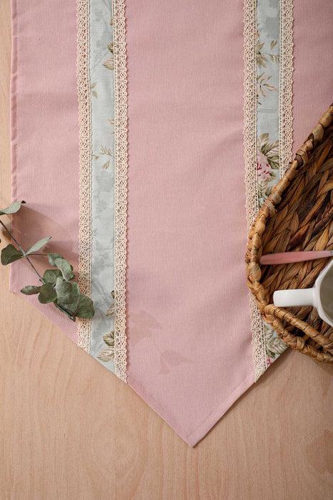 Trimmed Linen Textured Fabric Table Runner with Lace Embroidery Table Cloth for Home Kitchen Decorations Wedding,,R-27O