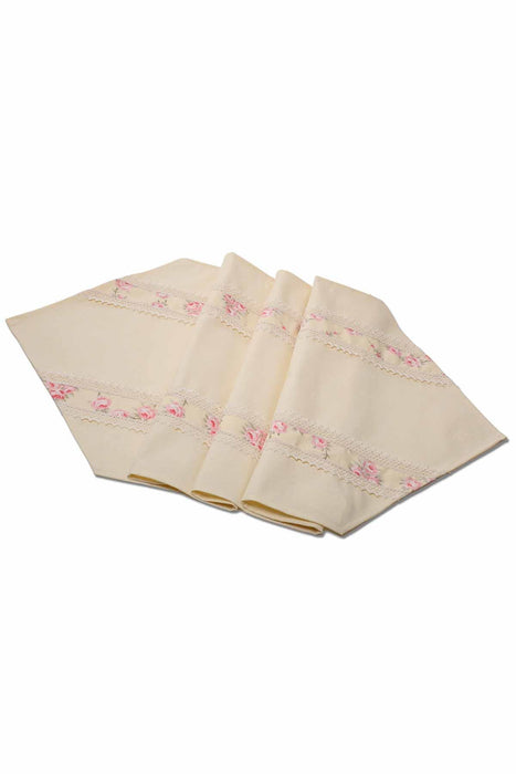 Trimmed Linen Textured Fabric Table Runner with Lace Embroidery Table Cloth for Home Kitchen Decorations Wedding,,R-27O