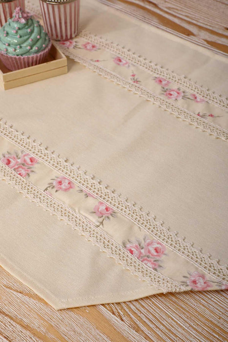 Trimmed Linen Textured Fabric Table Runner with Lace Embroidery Table Cloth for Home Kitchen Decorations Wedding,,R-27O