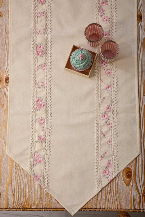 Trimmed Linen Textured Fabric Table Runner with Lace Embroidery Table Cloth for Home Kitchen Decorations Wedding,,R-27O