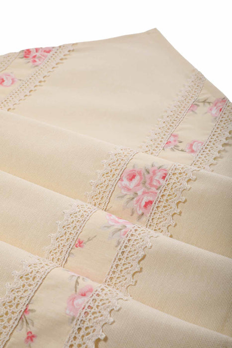 Trimmed Linen Textured Fabric Table Runner with Lace Embroidery Table Cloth for Home Kitchen Decorations Wedding,,R-27O