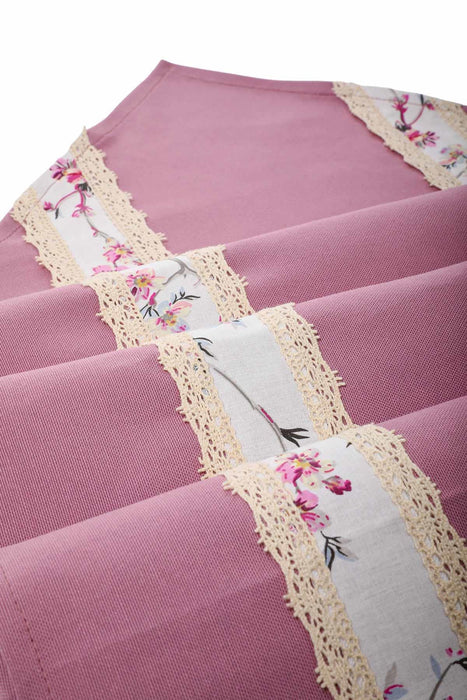 Trimmed Linen Textured Fabric Table Runner with Lace Embroidery Table Cloth for Home Kitchen Decorations Wedding,,R-27O