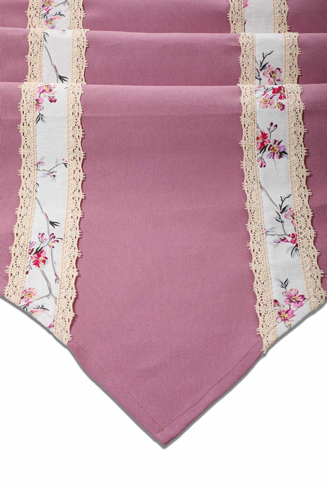 Trimmed Linen Textured Fabric Table Runner with Lace Embroidery Table Cloth for Home Kitchen Decorations Wedding,,R-27O