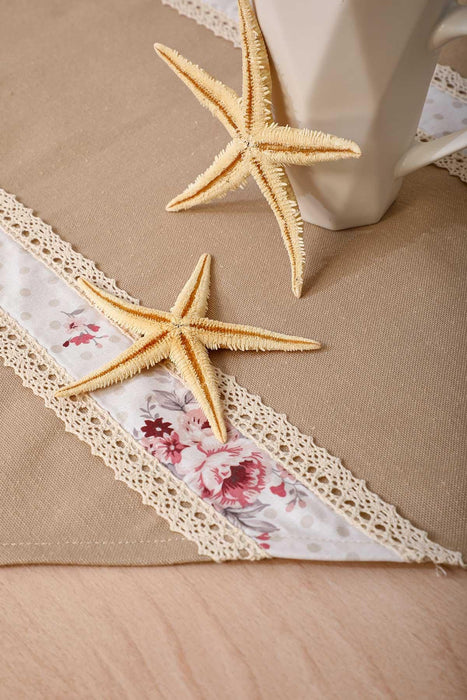 Trimmed Linen Textured Fabric Table Runner with Lace Embroidery Table Cloth for Home Kitchen Decorations Wedding,,R-27O