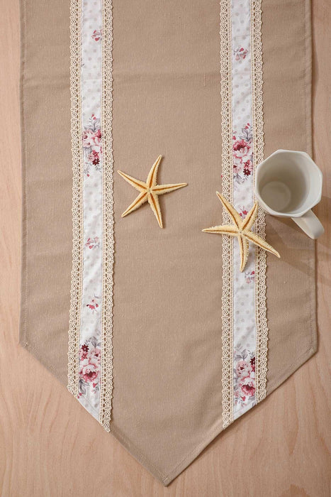 Trimmed Linen Textured Fabric Table Runner with Lace Embroidery Table Cloth for Home Kitchen Decorations Wedding,,R-27O