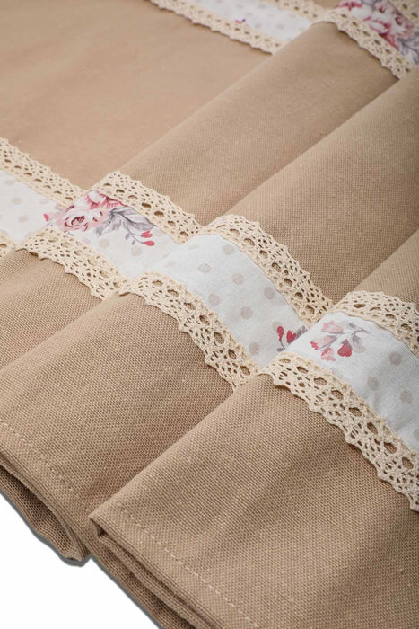 Trimmed Linen Textured Fabric Table Runner with Lace Embroidery Table Cloth for Home Kitchen Decorations Wedding,,R-27O