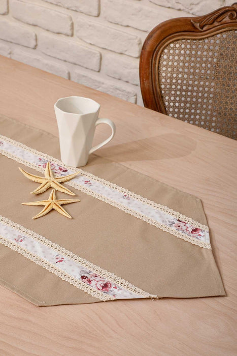 Trimmed Linen Textured Fabric Table Runner with Lace Embroidery Table Cloth for Home Kitchen Decorations Wedding,,R-27O