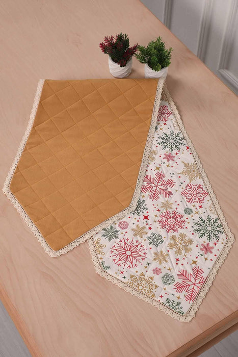 Christmas Table Runner with Lace Embroidery Table Cloth for Home Kitchen Decorations Wedding, Parties, BBQs, Everyday,R-38K Star Pattern 1 - Mustard Yellow