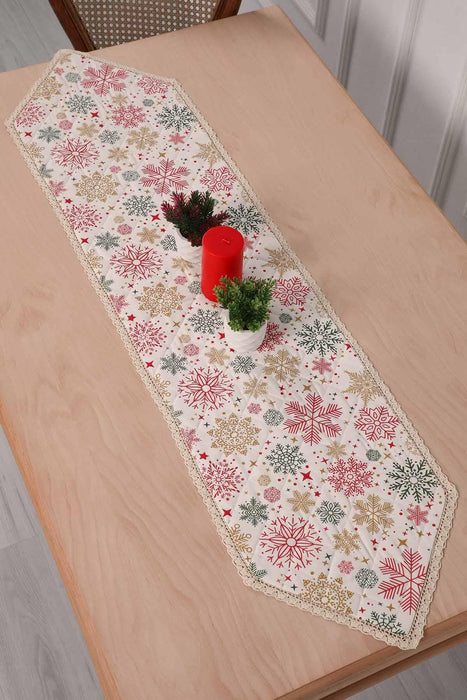 Christmas Table Runner with Lace Embroidery Table Cloth for Home Kitchen Decorations Wedding, Parties, BBQs, Everyday,R-38K Star Pattern 1 - Mustard Yellow