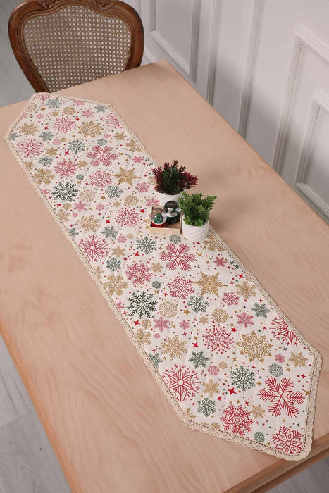 Christmas Table Runner with Lace Embroidery Table Cloth for Home Kitchen Decorations Wedding, Parties, BBQs, Everyday,R-38K Star Pattern 1 - Ivory