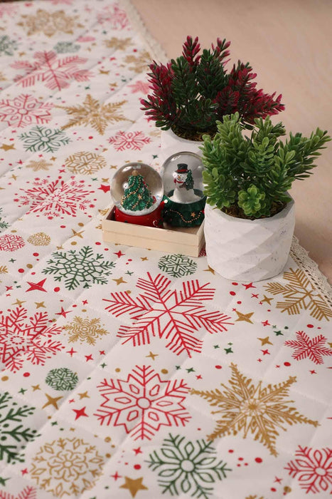 Christmas Table Runner with Lace Embroidery Table Cloth for Home Kitchen Decorations Wedding, Parties, BBQs, Everyday,R-38K Star Pattern 1 - Ivory