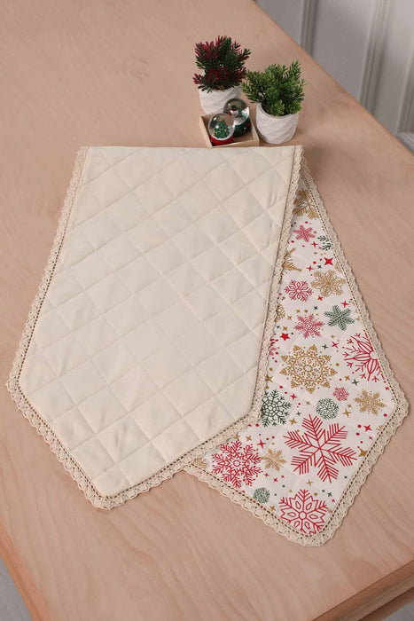 Christmas Table Runner with Lace Embroidery Table Cloth for Home Kitchen Decorations Wedding, Parties, BBQs, Everyday,R-38K Star Pattern 1 - Ivory