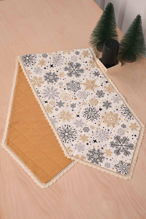 Christmas Table Runner with Lace Embroidery Table Cloth for Home Kitchen Decorations Wedding, Parties, BBQs, Everyday,R-38K Star Pattern 2 - Mustard Yellow