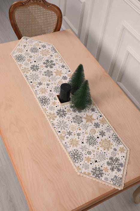 Christmas Table Runner with Lace Embroidery Table Cloth for Home Kitchen Decorations Wedding, Parties, BBQs, Everyday,R-38K Star Pattern 2 - Mustard Yellow