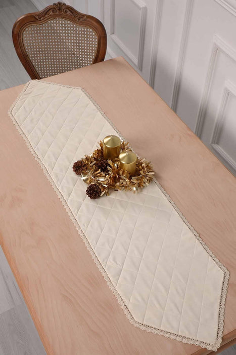 Christmas Table Runner with Lace Embroidery Table Cloth for Home Kitchen Decorations Wedding, Parties, BBQs, Everyday,R-38K Star Pattern 2 - Ivory