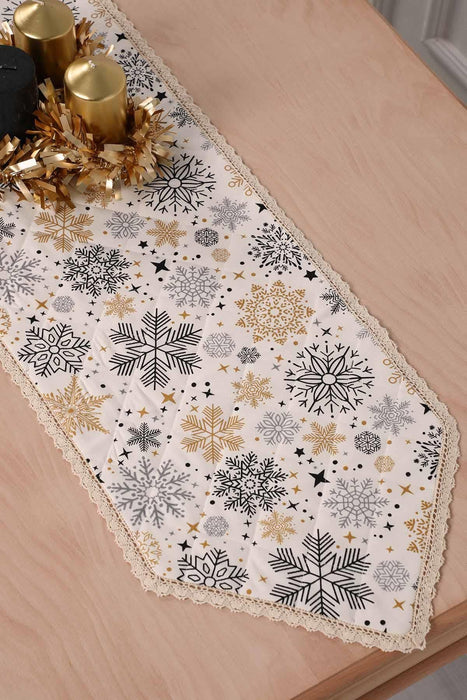 Christmas Table Runner with Lace Embroidery Table Cloth for Home Kitchen Decorations Wedding, Parties, BBQs, Everyday,R-38K Star Pattern 2 - Ivory