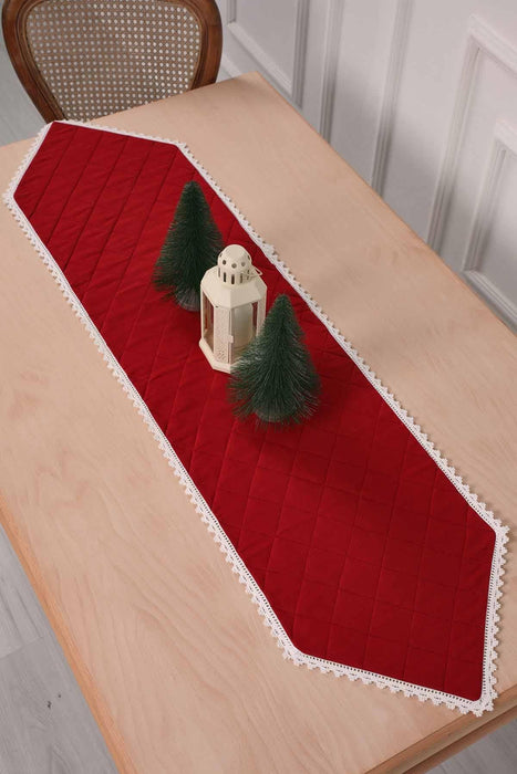 Christmas Table Runner with Lace Embroidery Table Cloth for Home Kitchen Decorations Wedding, Parties, BBQs, Everyday,R-38K Plaid Pattern 3 - Dark Maroon