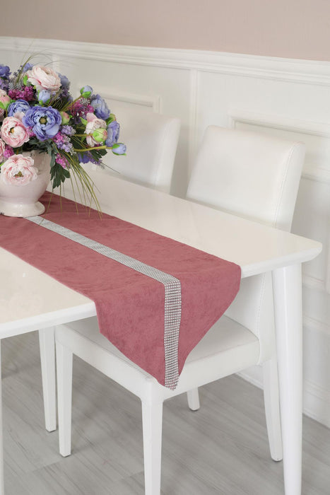 Table Runner with Diamante Strip 16 x 55 inches (40 x 140 cm) Table Cloth for Home Kitchen Party Wedding Decorations,R-3