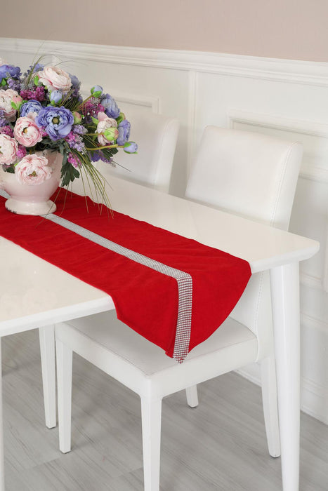 Table Runner with Diamante Strip 16 x 55 inches (40 x 140 cm) Table Cloth for Home Kitchen Party Wedding Decorations,R-3