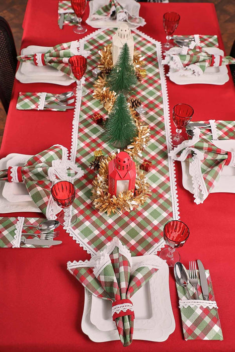 Trimmed Duck Fabric New Year 30x90 cm Christmas Table Runner with Lace Embroidery Machine Washable Table Cloth for Home Kitchen,R-40K