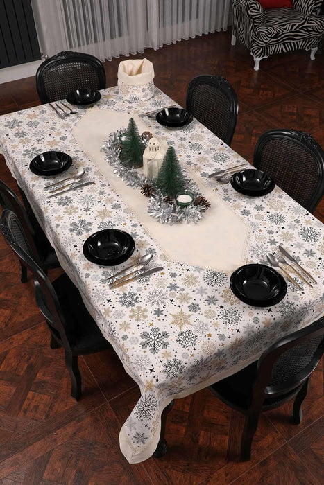 Trimmed Duck Fabric New Year, Christmas Table Runner with Lace Embroidery Machine Washable Table Cloth for Home Kitchen Decorations,R-41K