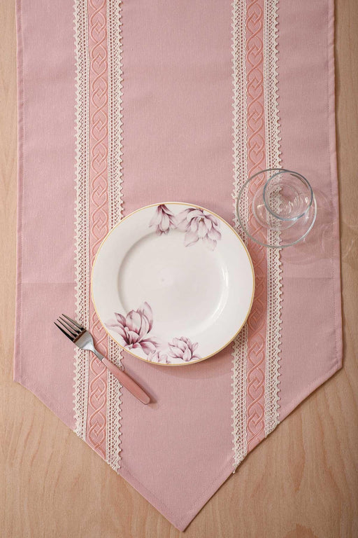 Trimmed Duck Fabric Table Runner with Lace Embroidery 12 x 36 inches (30 x 90 cm) Table Cloth for Home Kitchen Decorations Wedding,,R-42K