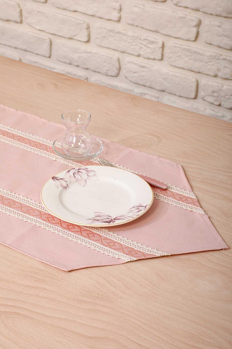 Cotton Blend Beige Table Runner with Vintage Lace Detail, 48x12 Inches Bohemian Natural Table Runner, Lace Table Linen for Home Dining,R-42O