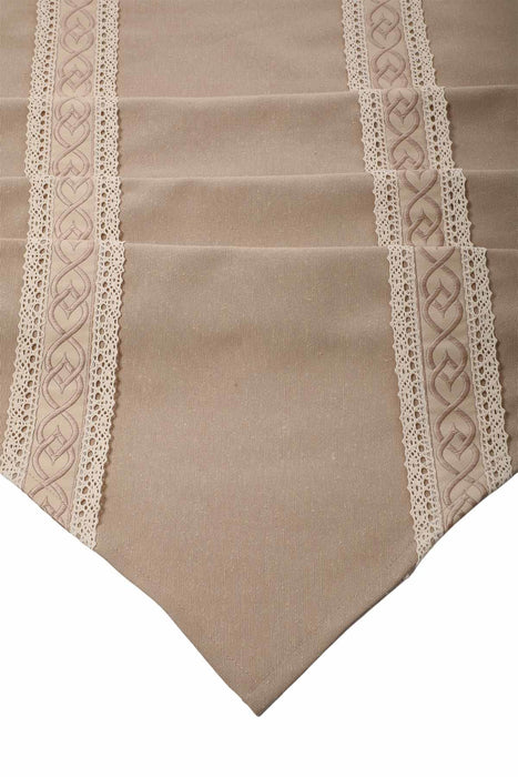 Cotton Blend Beige Table Runner with Vintage Lace Detail, 48x12 Inches Bohemian Natural Table Runner, Lace Table Linen for Home Dining,R-42O Beige