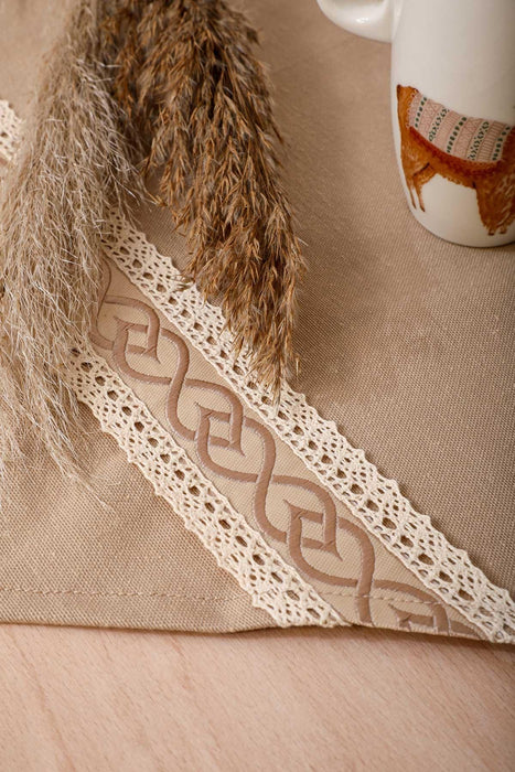 Cotton Blend Beige Table Runner with Vintage Lace Detail, 48x12 Inches Bohemian Natural Table Runner, Lace Table Linen for Home Dining,R-42O Beige