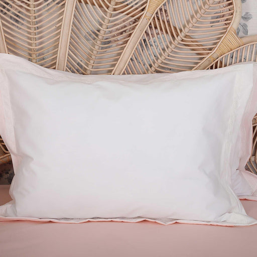 2-Pack Trimmed Plain Pillowcases with Lace 50 x 70 cm (20 x 28 inch) Pillow Covers Cotton Fabric Envelope Closure Set of 2,YK-31 Baby Pink - Broken White