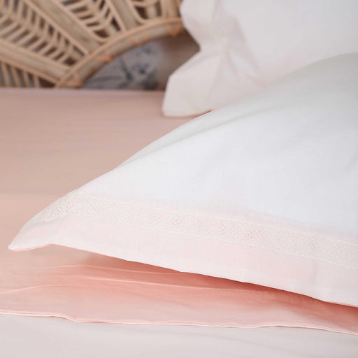 2-Pack Trimmed Plain Pillowcases with Lace 50 x 70 cm (20 x 28 inch) Pillow Covers Cotton Fabric Envelope Closure Set of 2,YK-31 Baby Pink - Broken White