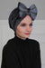 Velvet Bowtie Instant Turban Hijab for Women Lightweight Head Wrap, Luxurious Velour Pre-Tied Instant Turban, Trendy Velvet Chemo Cap,B-11K Anthracite