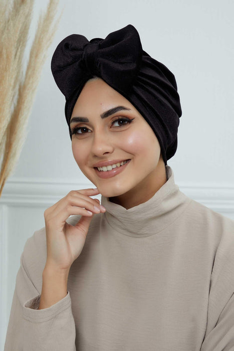 Instant Turban Velvet Scarf Head Wrap with Removable Bowtie Headwear Cap Bonnet For Women Fashion,B-27K Black