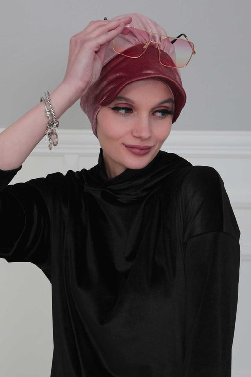 Super Soft Velvet Newsboy Visor Cap for Women, Elegant Comfortable Plain Turban Visor Cap for Daily Use, Chic Velvet Chemo Headwear,B-30K Dusty Rose