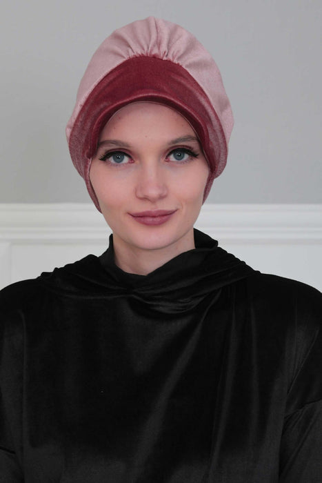 Super Soft Velvet Newsboy Visor Cap for Women, Elegant Comfortable Plain Turban Visor Cap for Daily Use, Chic Velvet Chemo Headwear,B-30K Dusty Rose