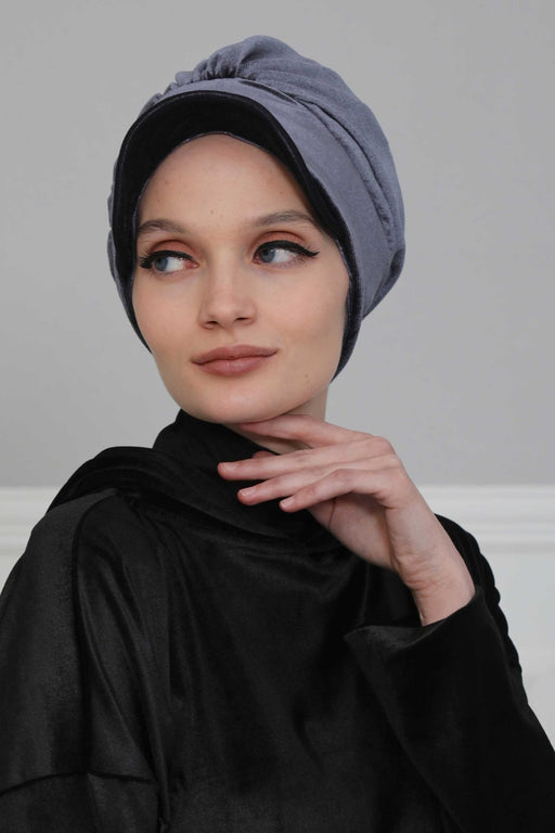 Super Soft Velvet Newsboy Visor Cap for Women, Elegant Comfortable Plain Turban Visor Cap for Daily Use, Chic Velvet Chemo Headwear,B-30K Anthracite