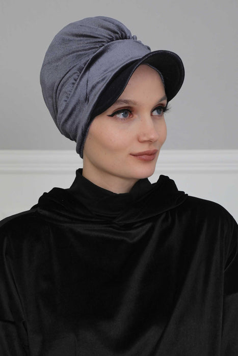 Super Soft Velvet Newsboy Visor Cap for Women, Elegant Comfortable Plain Turban Visor Cap for Daily Use, Chic Velvet Chemo Headwear,B-30K Anthracite