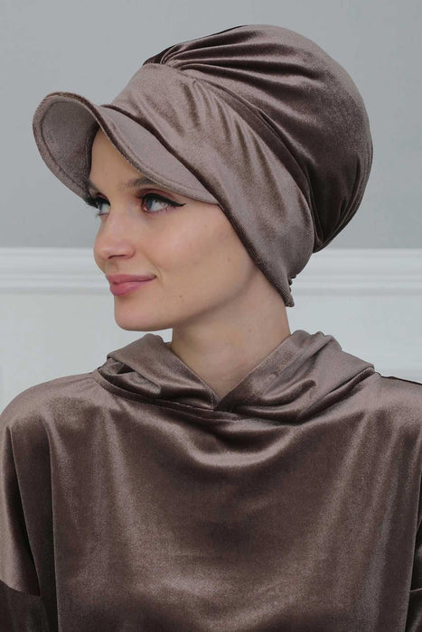 Super Soft Velvet Newsboy Visor Cap for Women, Elegant Comfortable Plain Turban Visor Cap for Daily Use, Chic Velvet Chemo Headwear,B-30K Mink