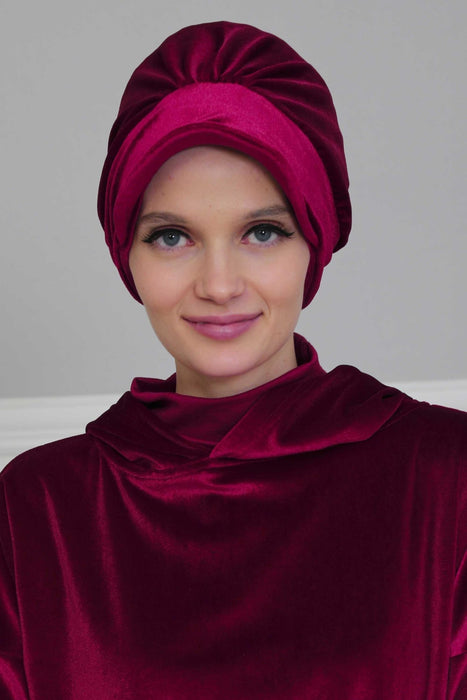 Super Soft Velvet Newsboy Visor Cap for Women, Elegant Comfortable Plain Turban Visor Cap for Daily Use, Chic Velvet Chemo Headwear,B-30K Maroon