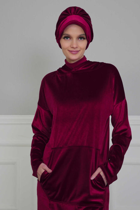 Super Soft Velvet Newsboy Visor Cap for Women, Elegant Comfortable Plain Turban Visor Cap for Daily Use, Chic Velvet Chemo Headwear,B-30K Maroon