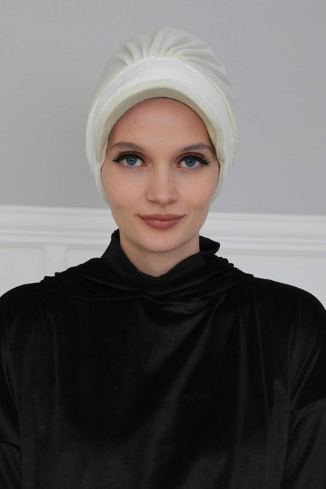 Super Soft Velvet Newsboy Visor Cap for Women, Elegant Comfortable Plain Turban Visor Cap for Daily Use, Chic Velvet Chemo Headwear,B-30K Ivory