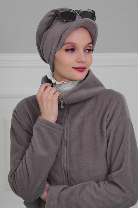 Comfortable Newsboy Visor Cap made from Soft Fleece Fabric, Stylish Women Visor Cap for Daily Occasions, Fleece Fabric Chemo Headwear,B-30P Grey