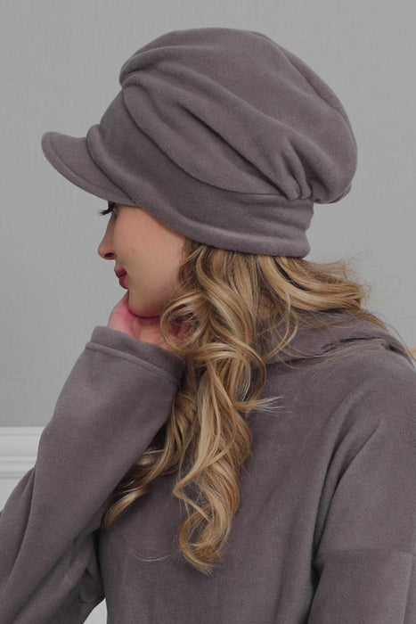 Comfortable Newsboy Visor Cap made from Soft Fleece Fabric, Stylish Women Visor Cap for Daily Occasions, Fleece Fabric Chemo Headwear,B-30P Grey