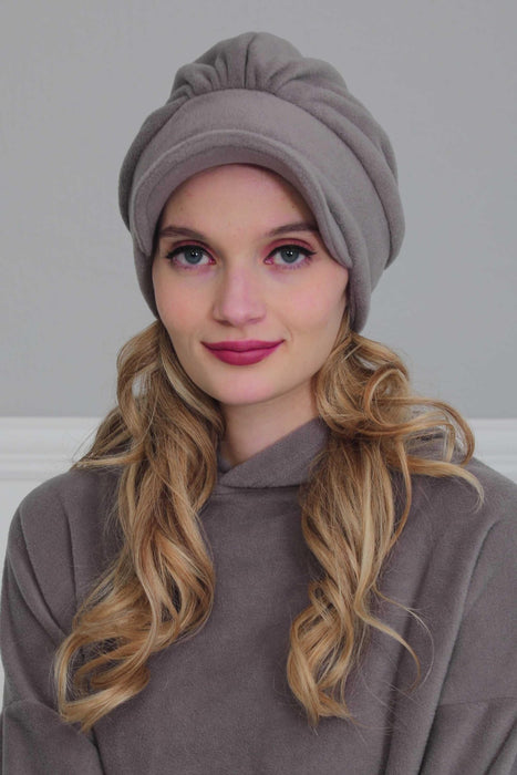 Comfortable Newsboy Visor Cap made from Soft Fleece Fabric, Stylish Women Visor Cap for Daily Occasions, Fleece Fabric Chemo Headwear,B-30P Grey