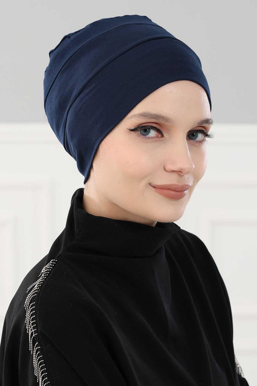 Tight Instant Turban Beanie Cap, Cotton Turban Beret for Women, Flexible and Tight Headwrap, Turban Head Covering for Cancer Patients,B-35 Navy Blue