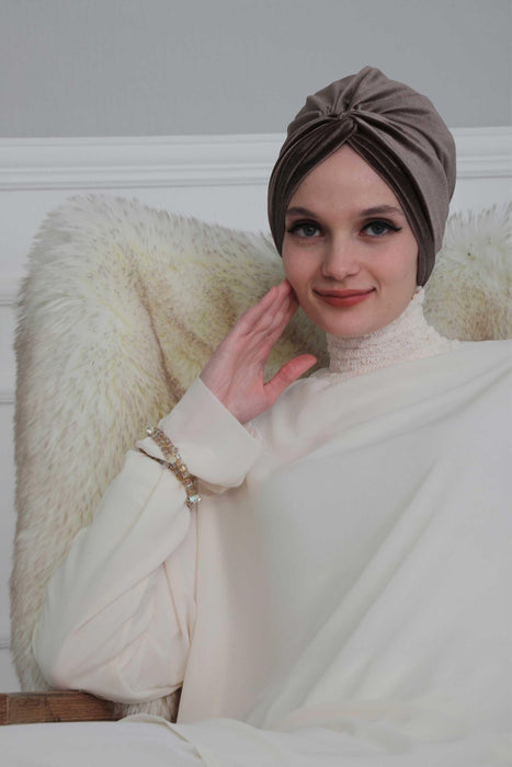 Velvet Maharajah-Style Instant Turban Hijab for Women, Elegant Pre-Tied Velvet Headwrap, Luxurious Lightweight Modest Hijab Headwear,B-4K Mink